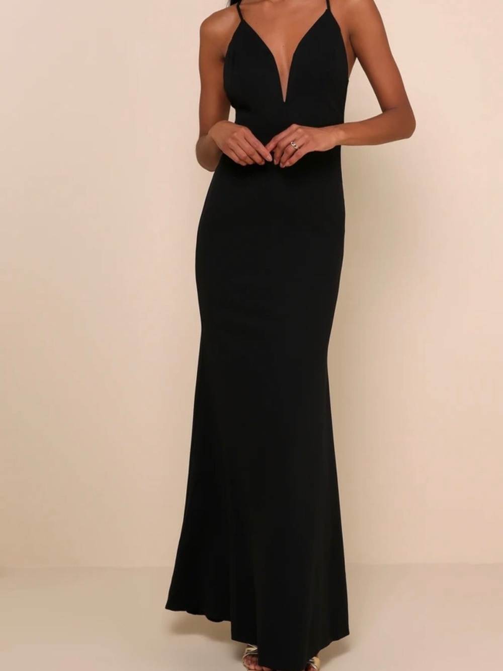 Lulu's Black V-Neck Strappy Evening Dress
